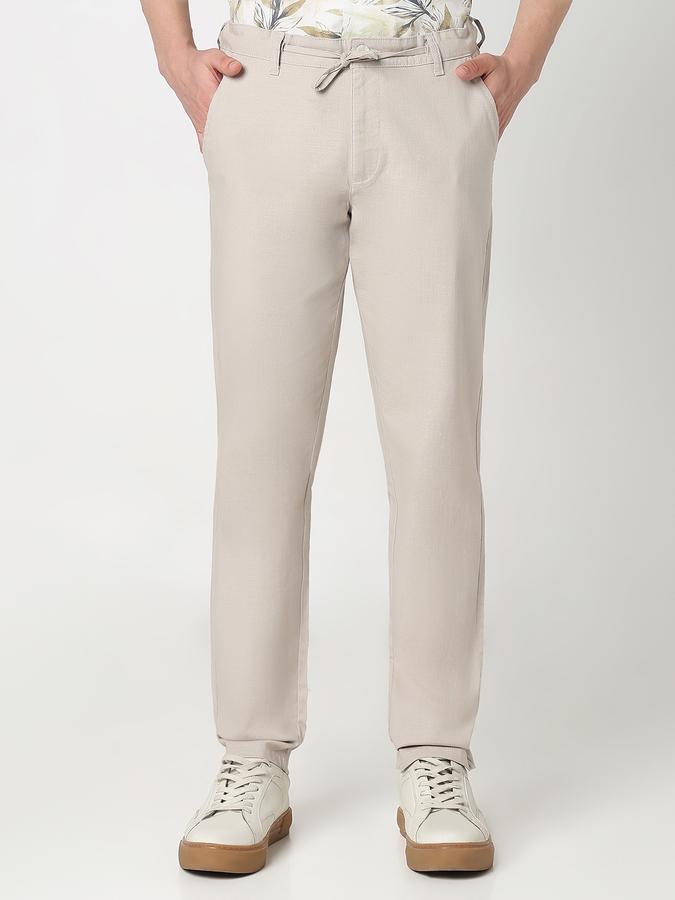 Men Cotton Regular Fit Flat Front Solid Trousers