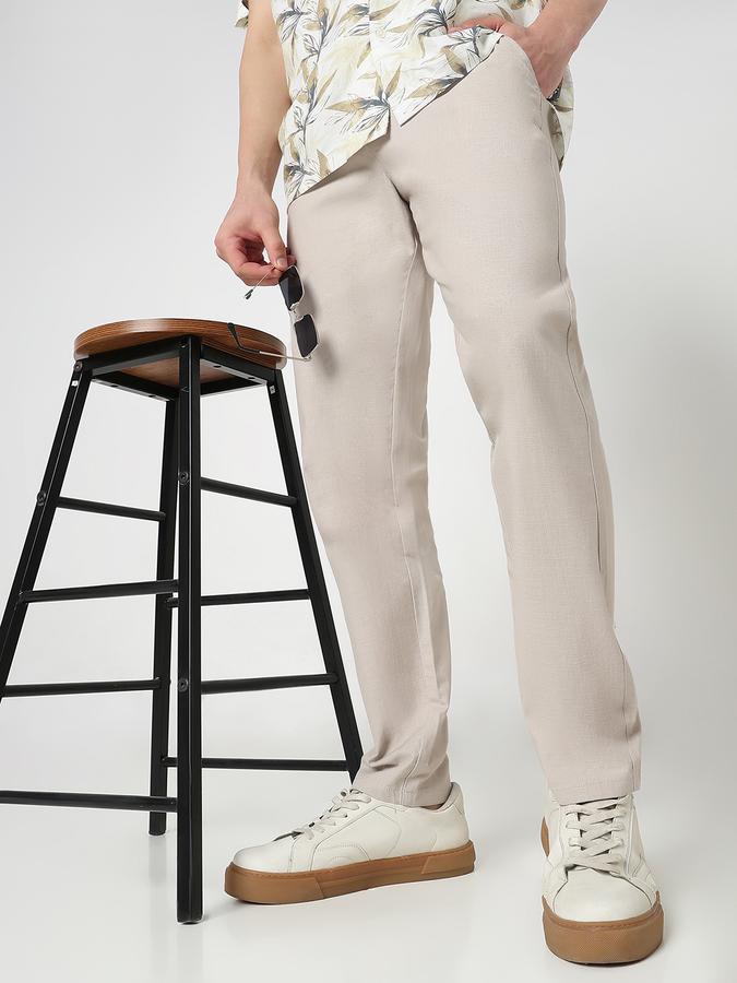 Men Cotton Regular Fit Flat Front Solid Trousers