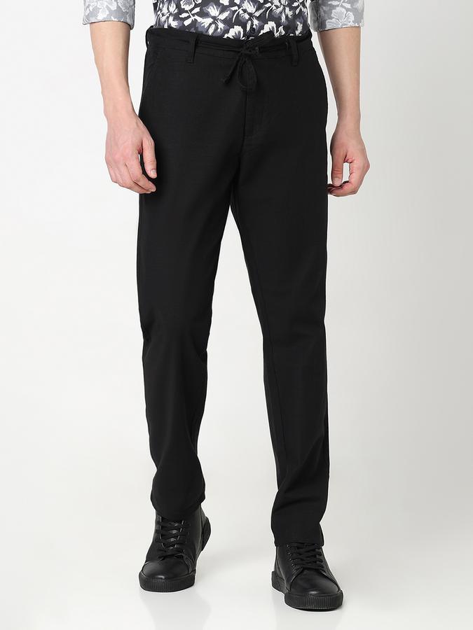 Men Cotton Regular Fit Flat Front Solid Trousers
