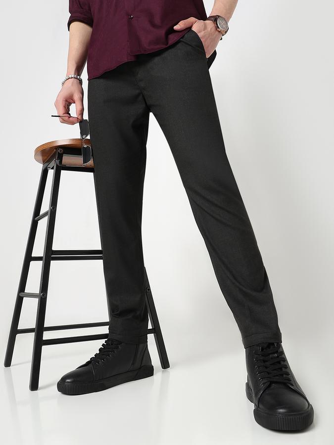 Men Poly Viscose Slim Fit Flat Front Solid Trousers