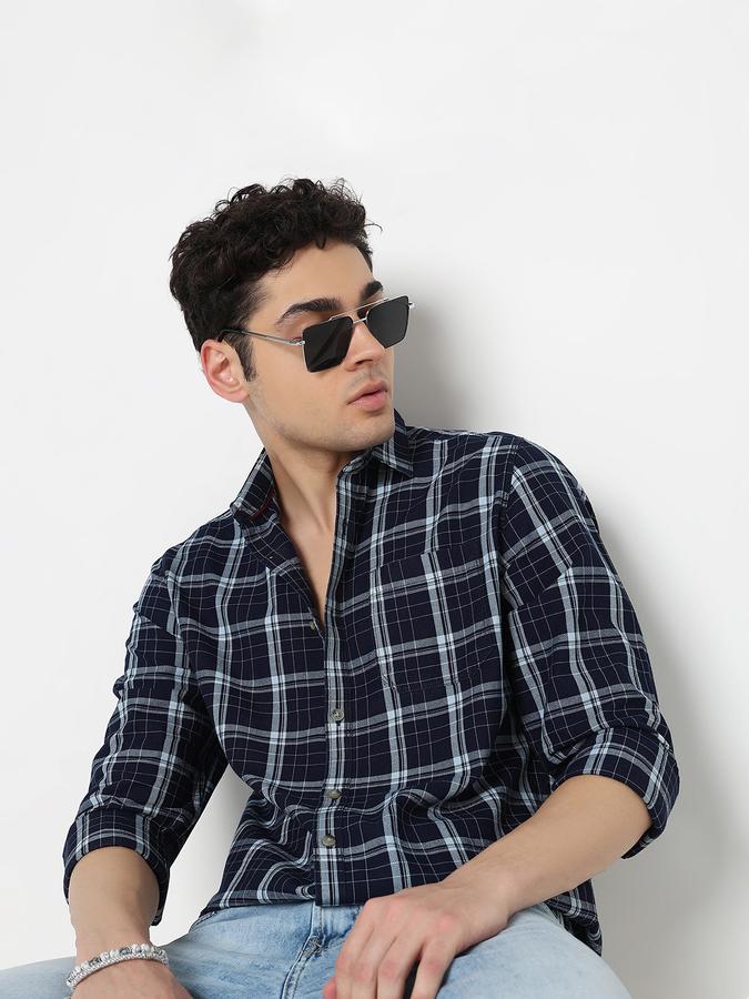 Men Cotton Regular Fit Spread Collar Checks Shirt