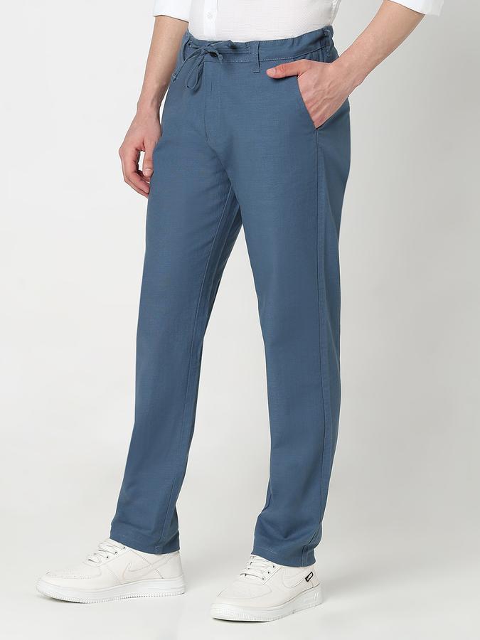 Men Cotton Regular Fit Flat Front Solid Trousers
