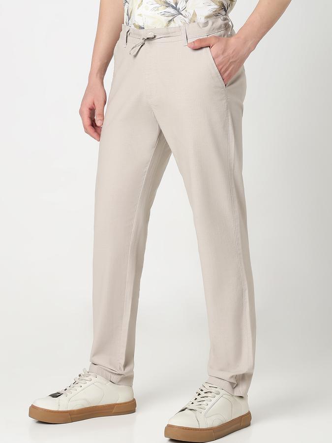 Men Cotton Regular Fit Flat Front Solid Trousers