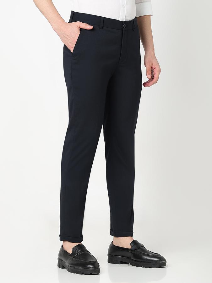 Men Poly Viscose Slim Fit Flat Front Solid Trousers
