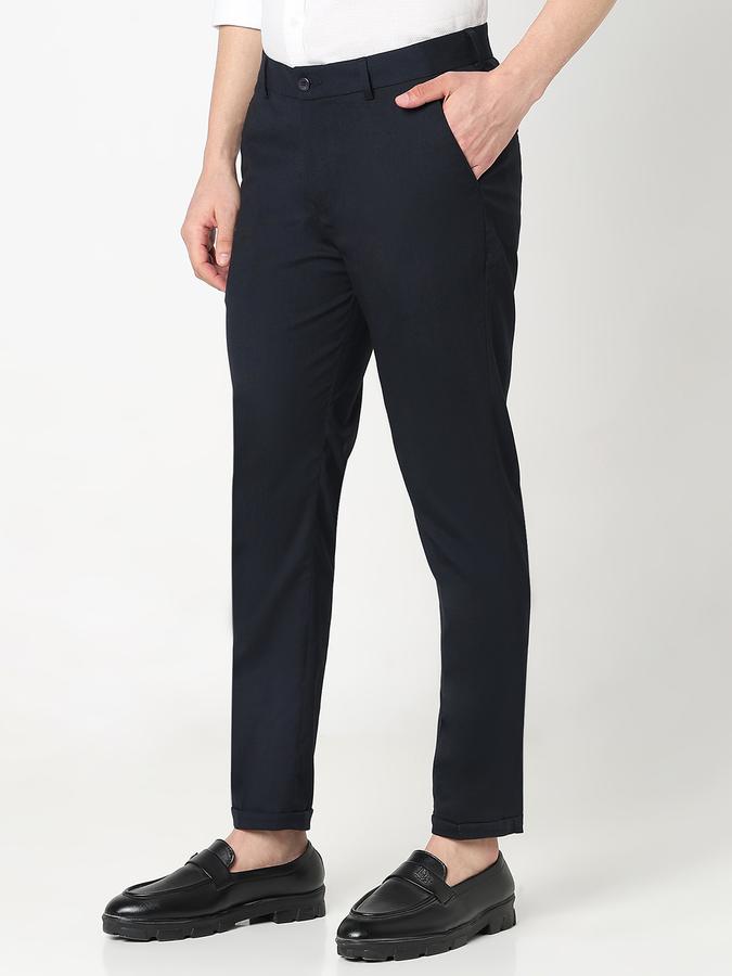 Men Poly Viscose Slim Fit Flat Front Solid Trousers