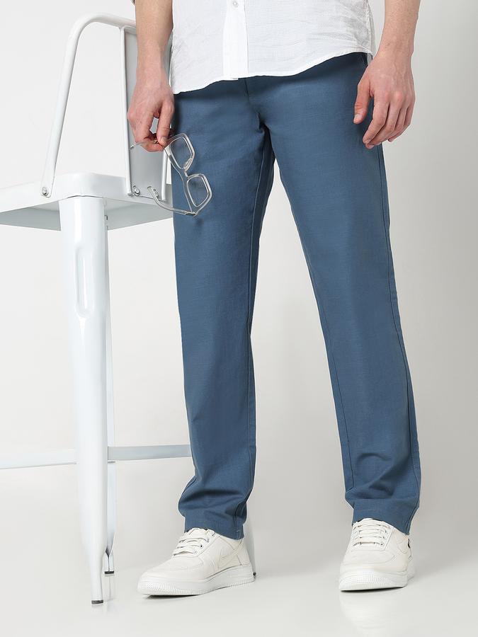 Men Cotton Regular Fit Flat Front Solid Trousers