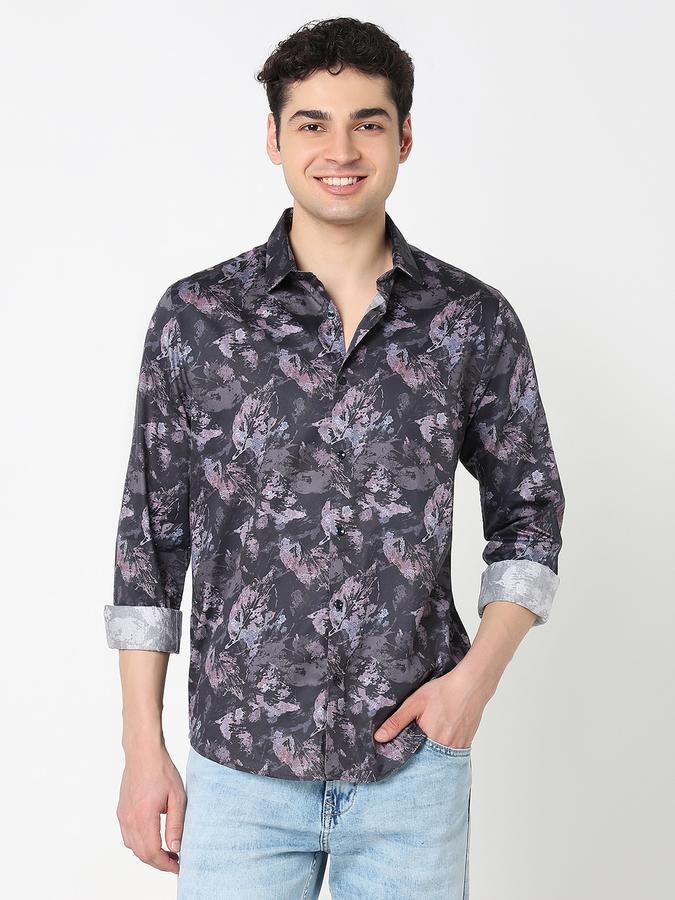 Men Cotton Regular Fit Point Collar Printed Shirt