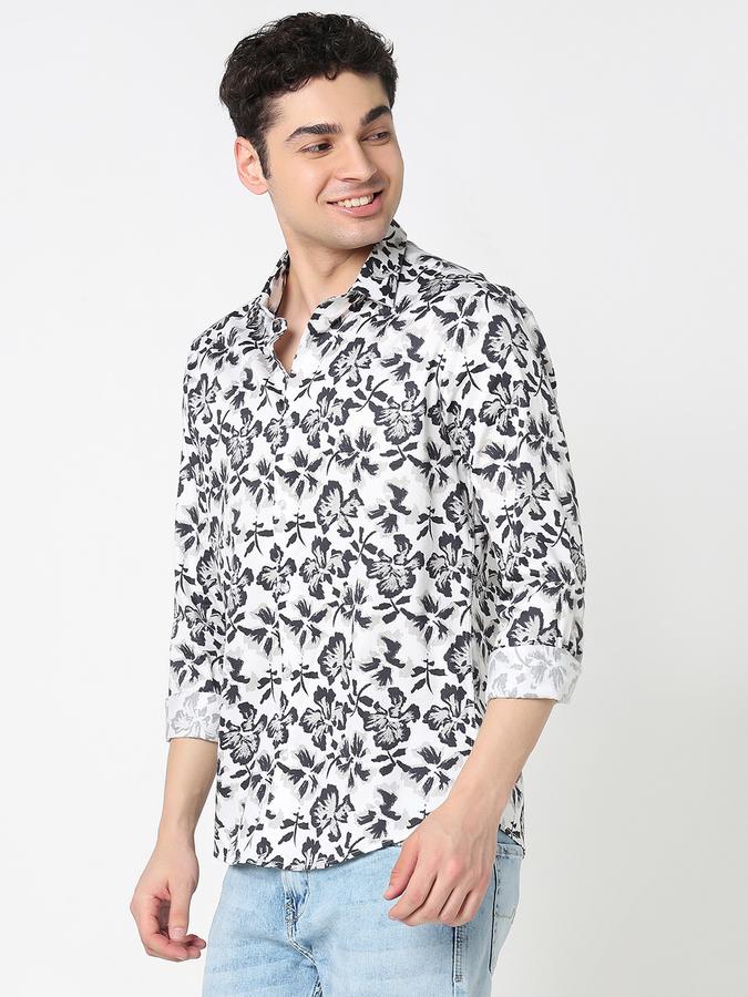 Men Cotton Slim Fit Point Collar Printed Shirt