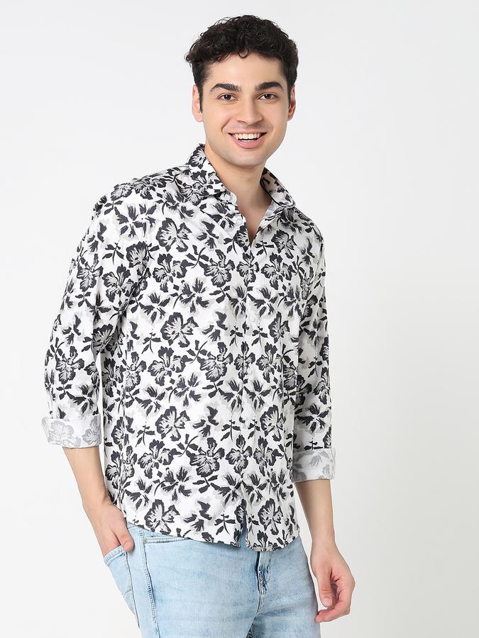 Men Cotton Slim Fit Point Collar Printed Shirt