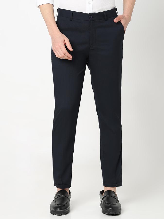 Men Poly Viscose Slim Fit Flat Front Solid Trousers