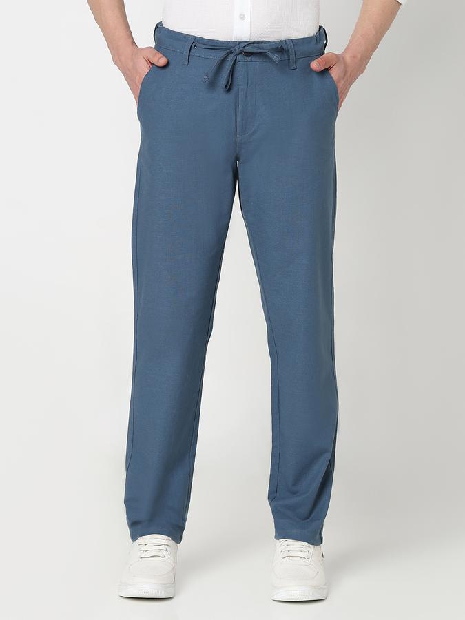 Men Cotton Regular Fit Flat Front Solid Trousers