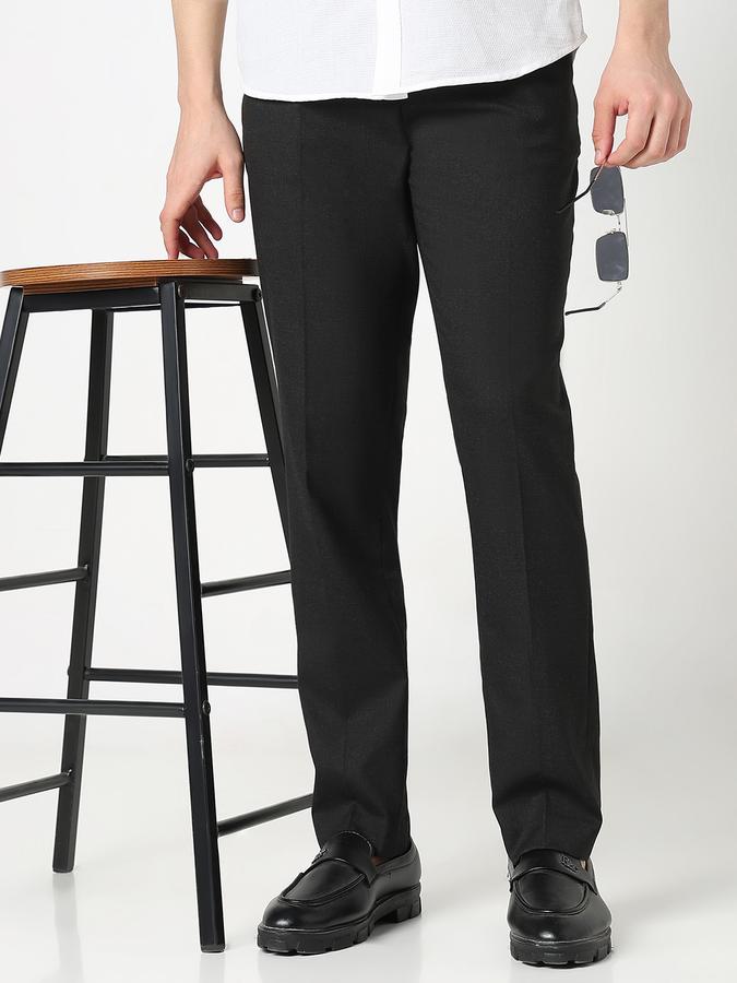 Men Poly Viscose Slim Fit Flat Front Solid Trousers