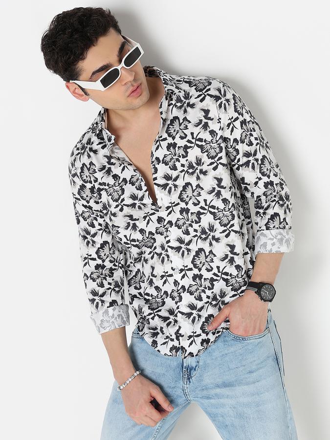 Men Cotton Slim Fit Point Collar Printed Shirt
