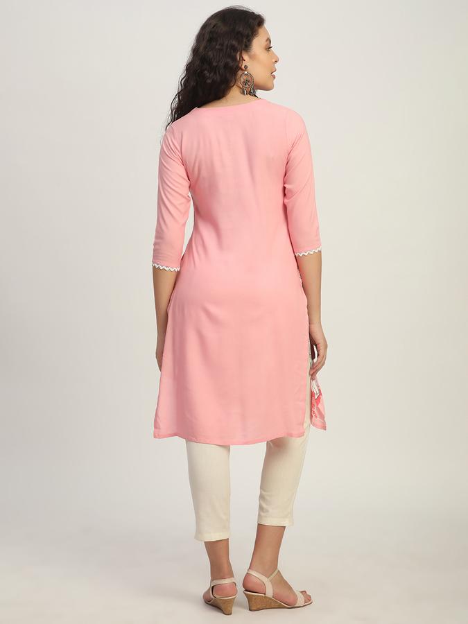 Women Rayon Regular Fit V Neck Printed Kurta