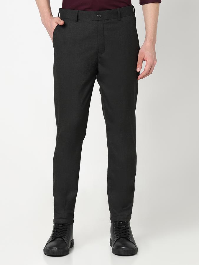 Men Poly Viscose Slim Fit Flat Front Solid Trousers