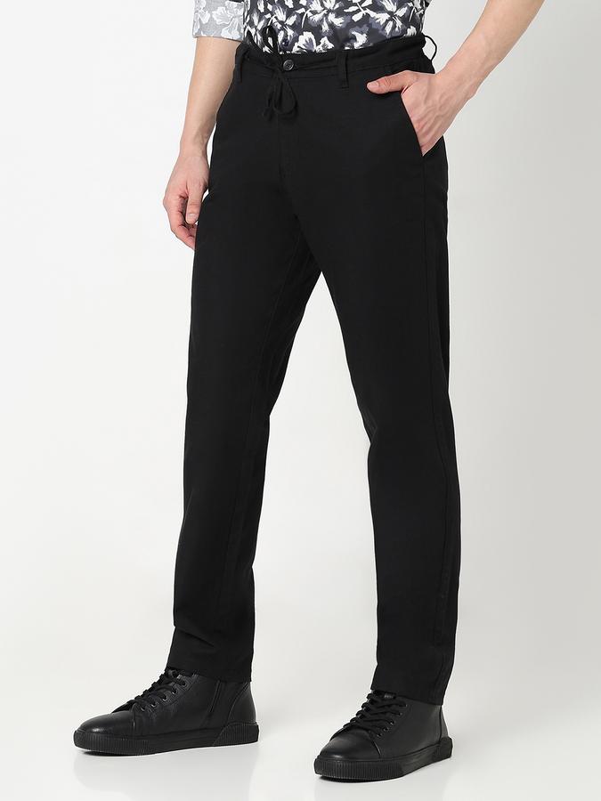 Men Cotton Regular Fit Flat Front Solid Trousers