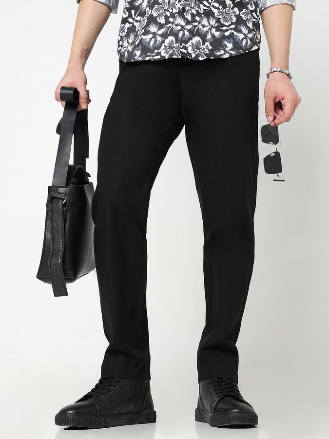 Men Cotton Regular Fit Flat Front Solid Trousers