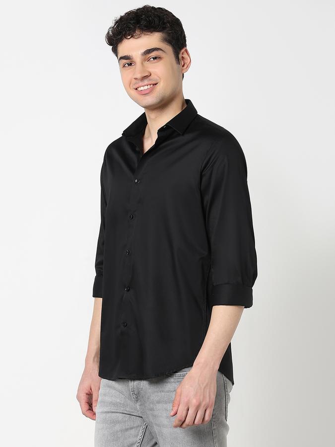 Men Cotton Regular Fit Point Collar Solid Shirt