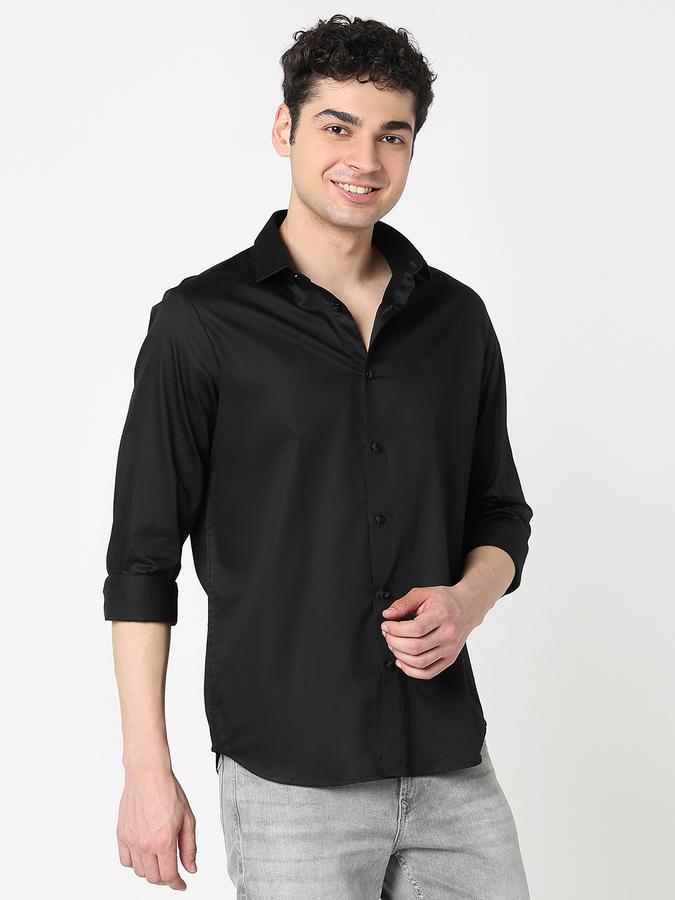 Men Cotton Regular Fit Point Collar Solid Shirt