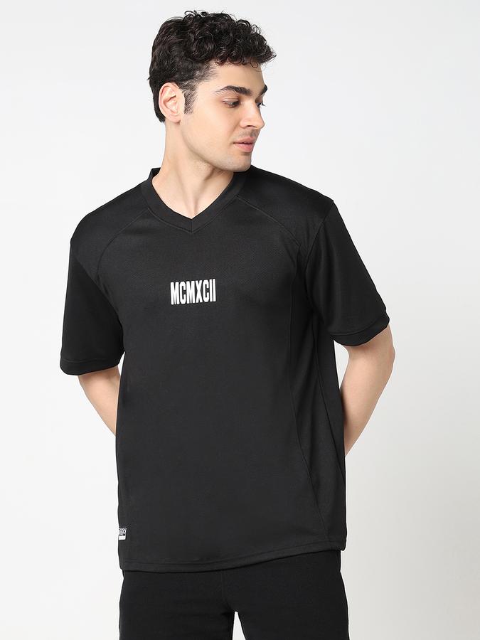 Men Polyester Regular Fit V-Neck Printed T-shirt