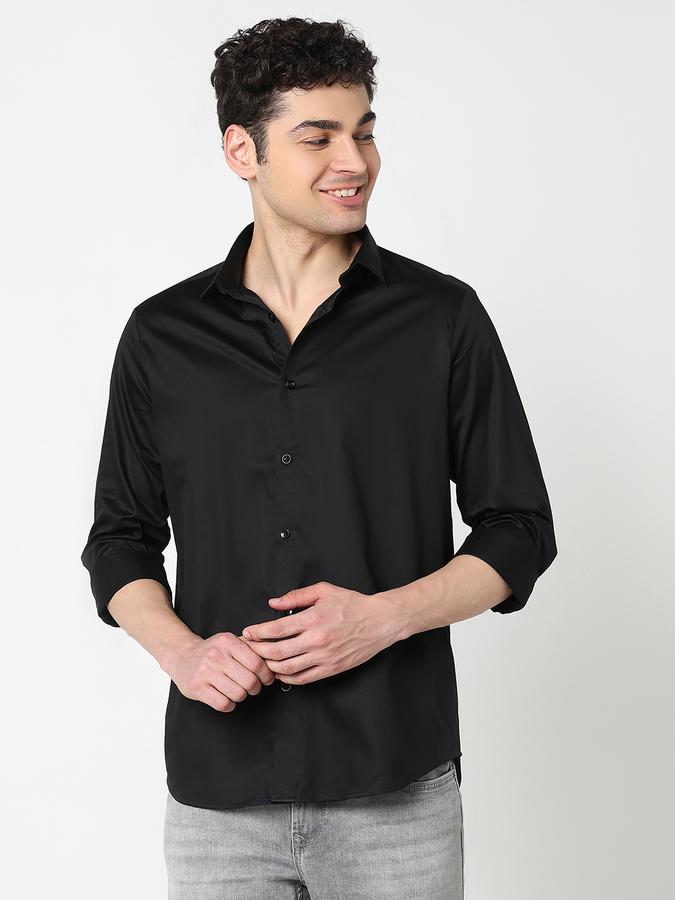 Men Cotton Regular Fit Point Collar Solid Shirt