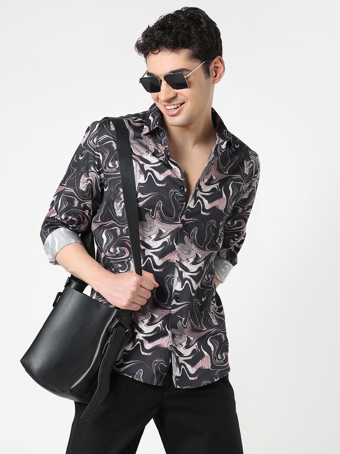 Men Cotton Regular Fit Point Collar Printed Shirt