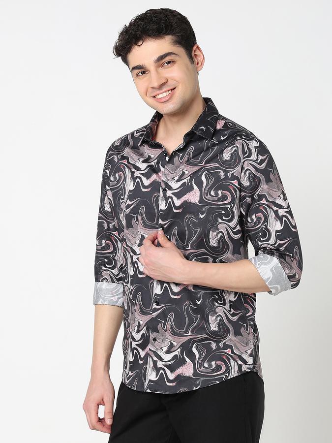 Men Cotton Regular Fit Point Collar Printed Shirt