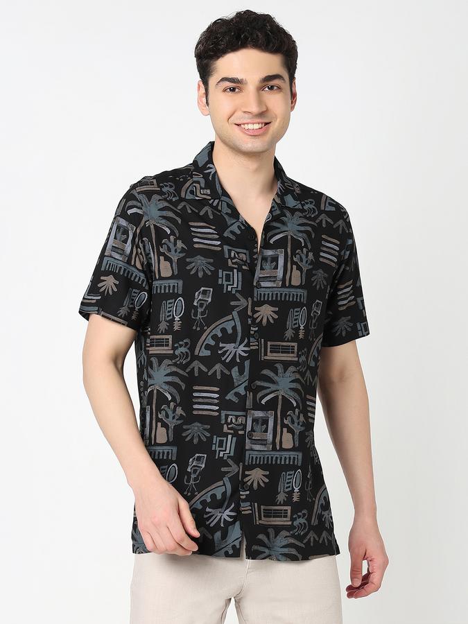 Men Rayon Regular Fit Cuban Collar Printed Shirt