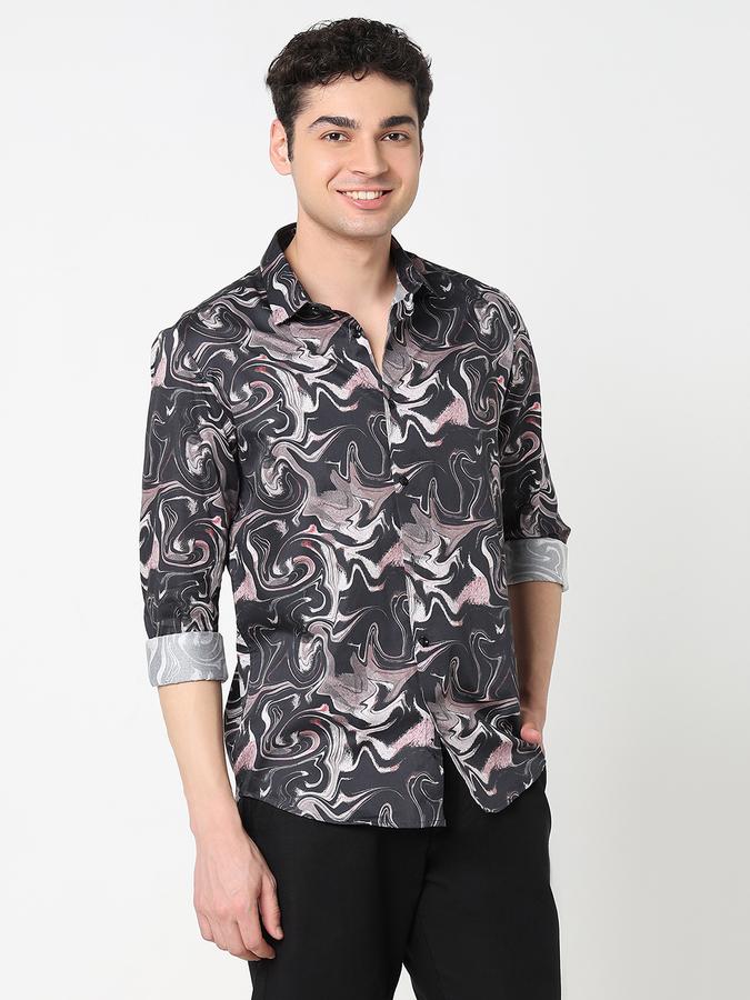 Men Cotton Regular Fit Point Collar Printed Shirt
