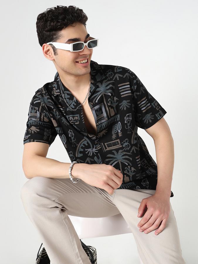 Men Rayon Regular Fit Cuban Collar Printed Shirt