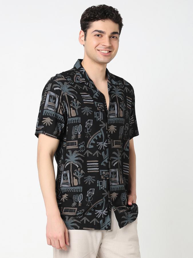 Men Rayon Regular Fit Cuban Collar Printed Shirt