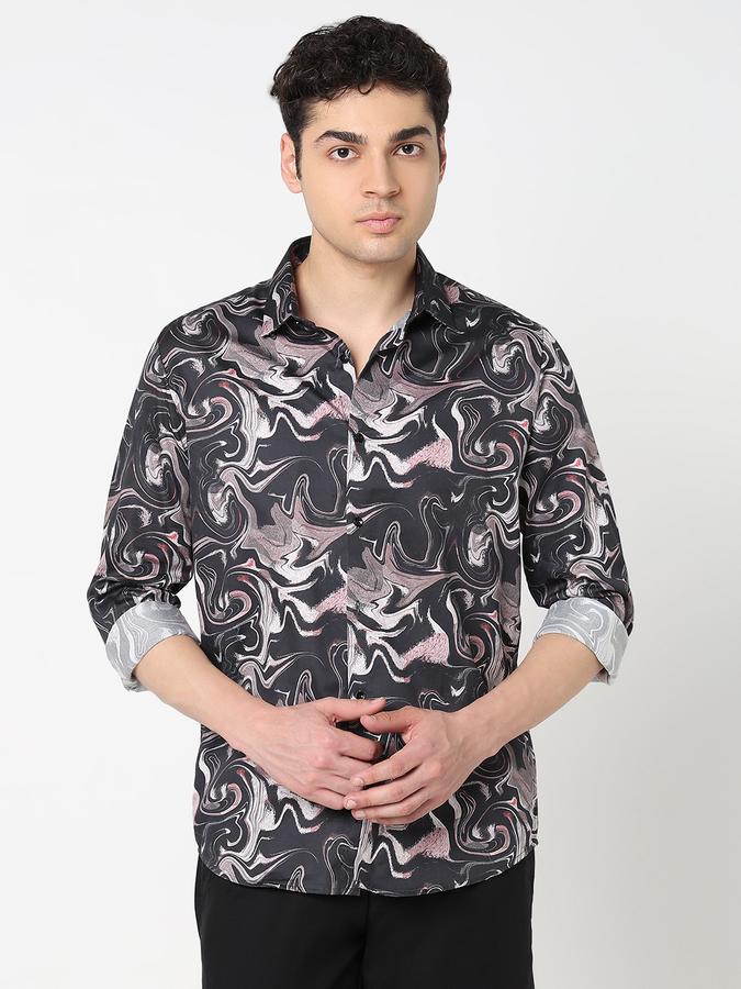 Men Cotton Regular Fit Point Collar Printed Shirt