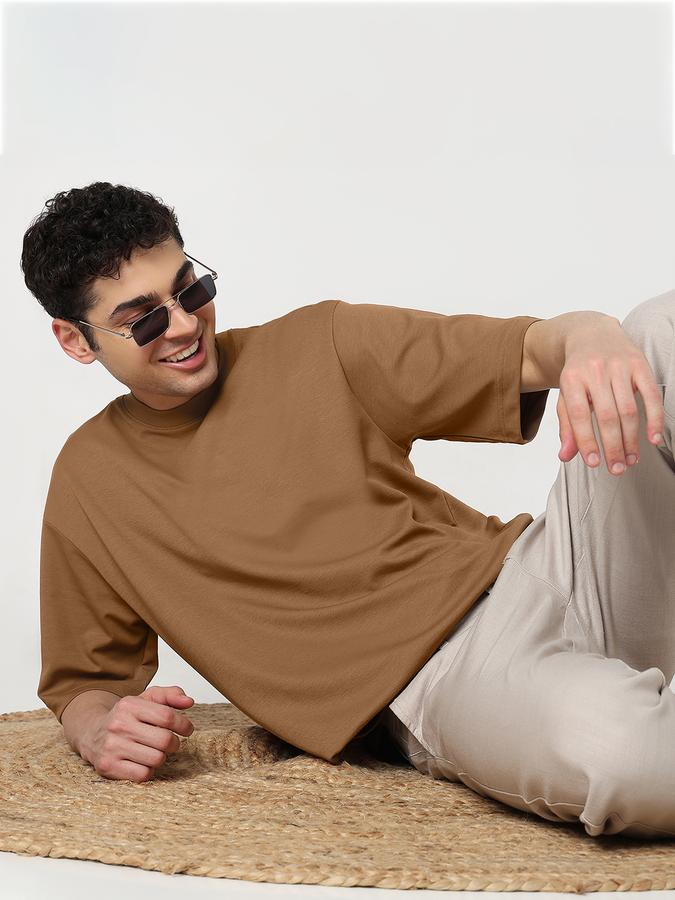 Men Polycotton Oversized Fit Round Neck Solid T-shirt