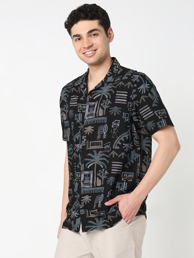 Men Rayon Regular Fit Cuban Collar Printed Shirt