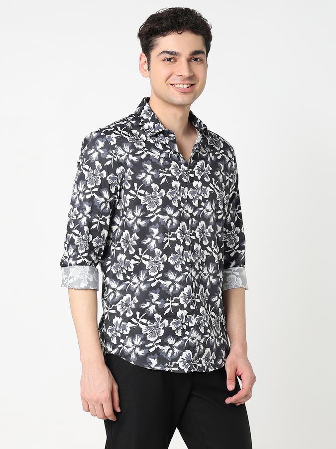 Men Cotton Slim Fit Point Collar Printed Shirt