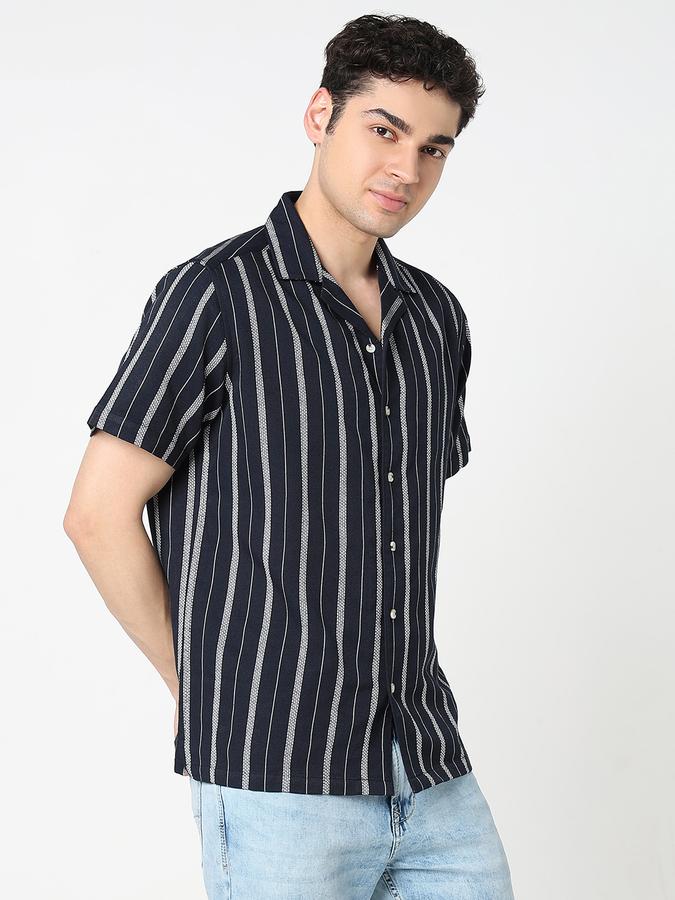 Men Polycotton Regular Fit Camp Collar Striped Shirt