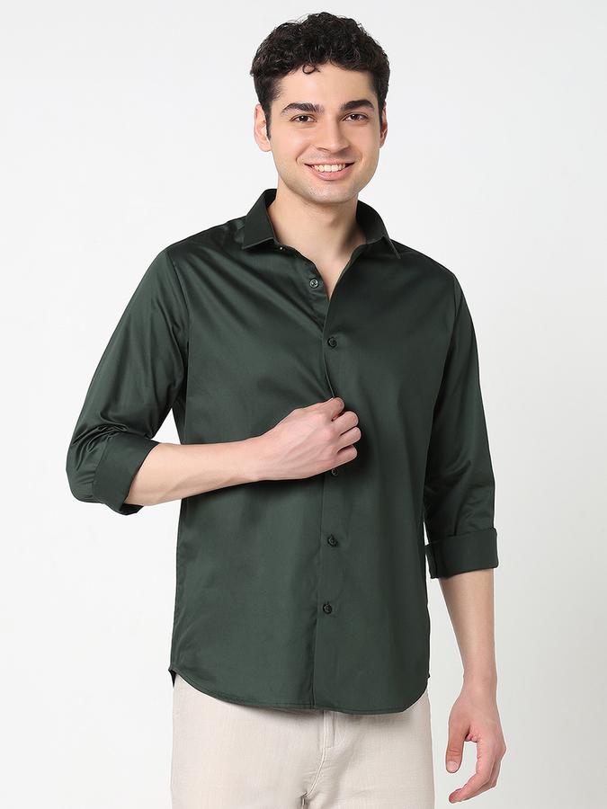 Men Cotton Regular Fit Point Collar Solid Shirt