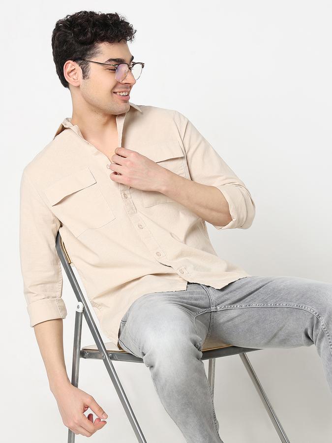 Men Cotton Blend Regular Fit Point Collar Solid Shirt