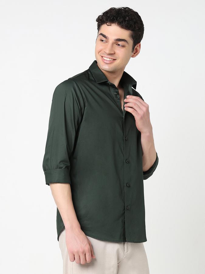 Men Cotton Regular Fit Point Collar Solid Shirt