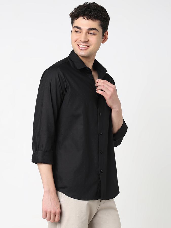 Men Cotton Regular Fit Point Collar Solid Shirt
