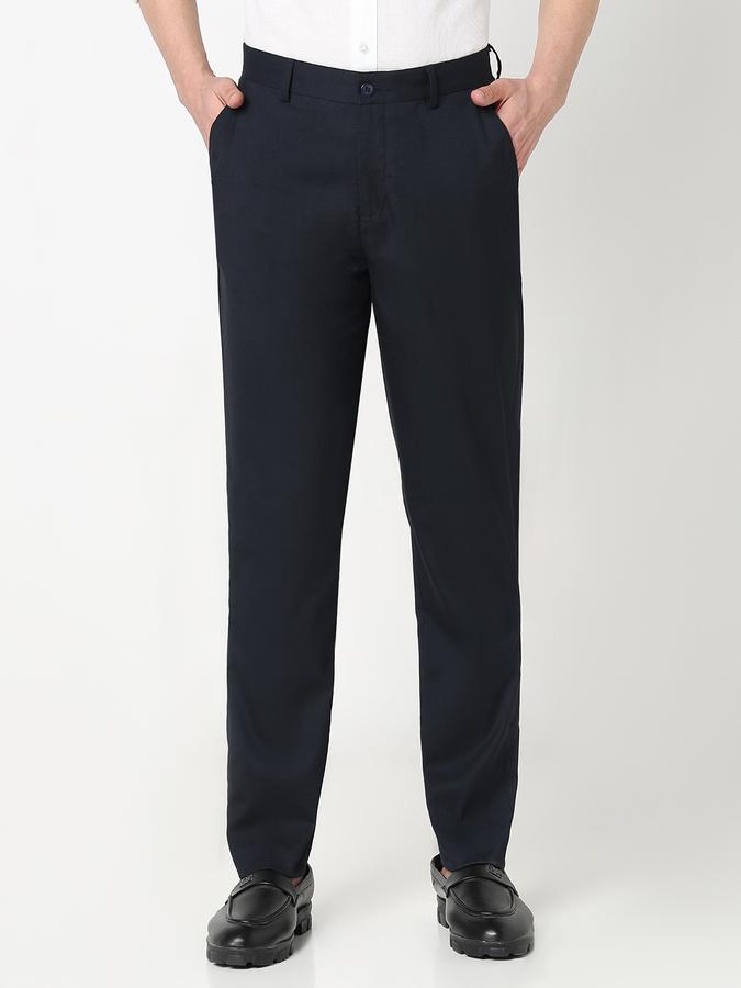 Men Poly Viscose Slim Fit Flat Front Solid Trousers