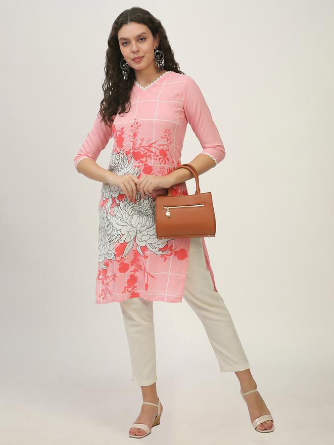 Women Rayon Regular Fit V Neck Printed Kurta