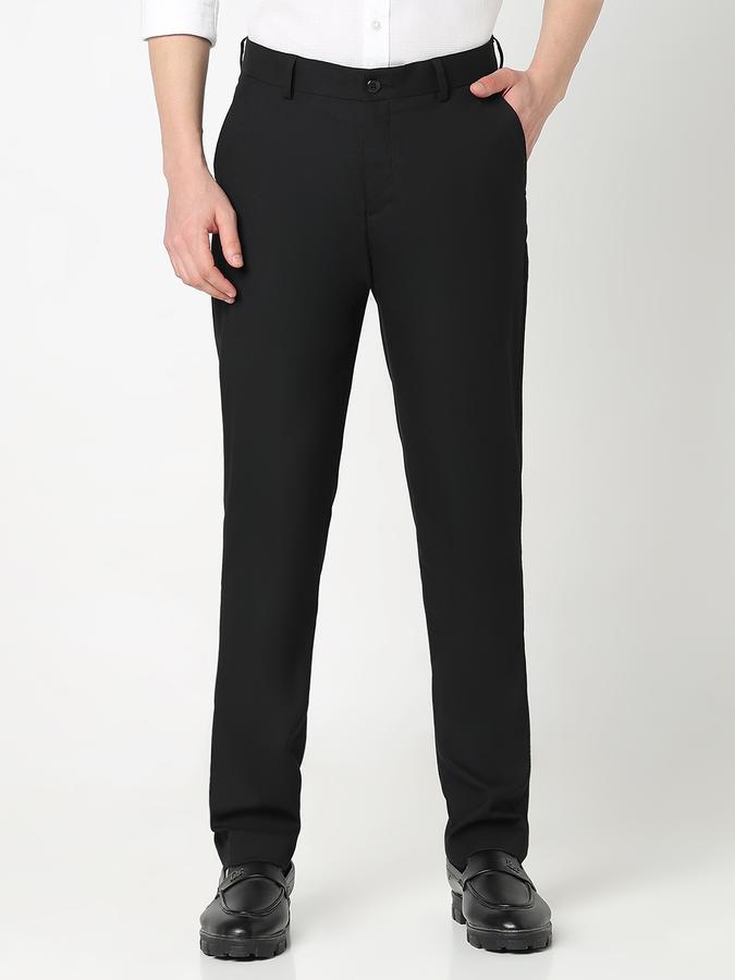 Men Poly Viscose Slim Fit Flat Front Solid Trousers