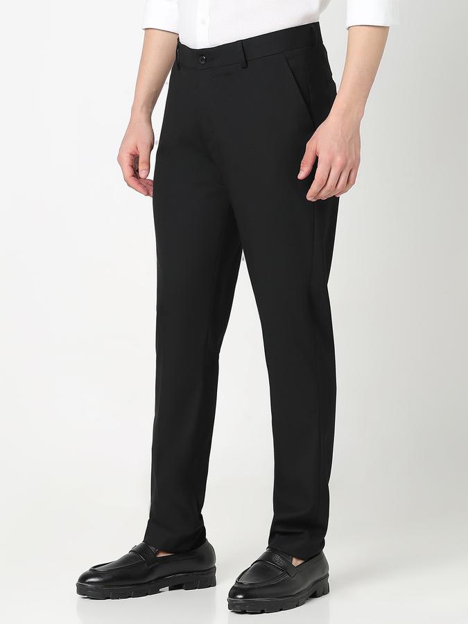 Men Poly Viscose Slim Fit Flat Front Solid Trousers