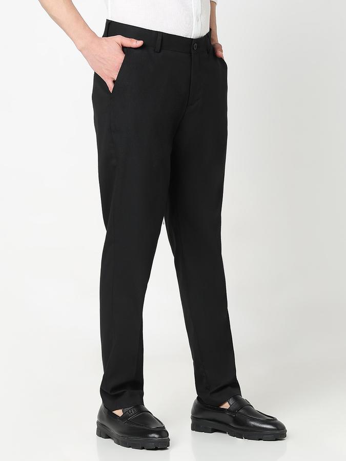 Men Poly Viscose Slim Fit Flat Front Solid Trousers