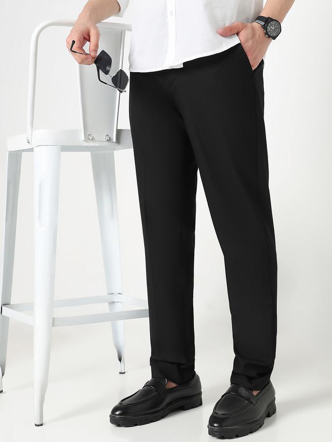 Men Poly Viscose Slim Fit Flat Front Solid Trousers