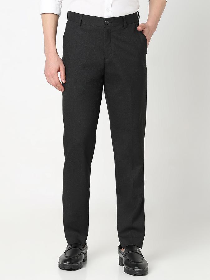 Men Poly Viscose Slim Fit Flat Front Solid Trousers