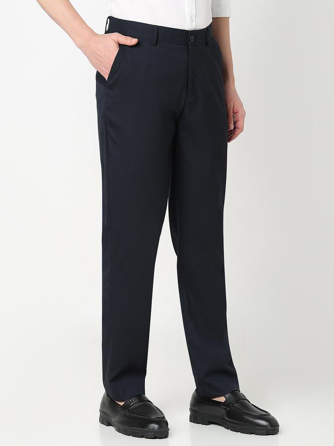 Men Poly Viscose Slim Fit Flat Front Solid Trousers