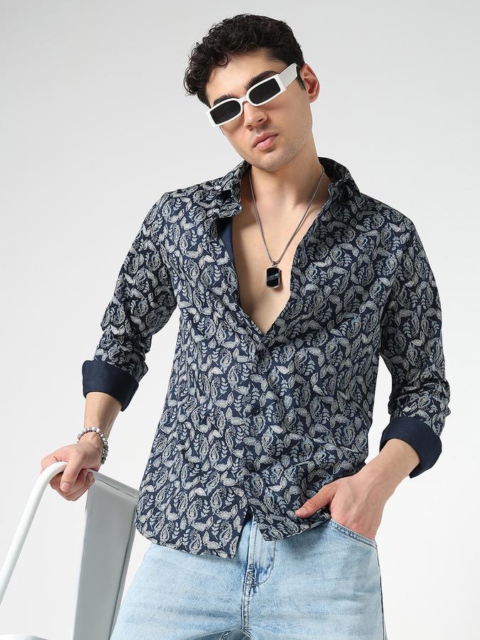 Men Cotton Blend Regular Fit Shirt Collar Printed Shirt