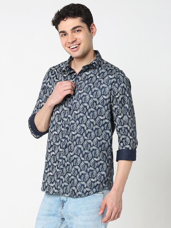 Men Cotton Blend Regular Fit Shirt Collar Printed Shirt